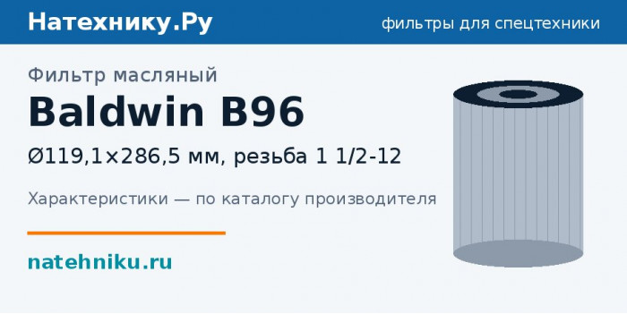 Фильтр масляный Baldwin B96 — Ø119,1×286,5 мм, резьба 1 1/2-12