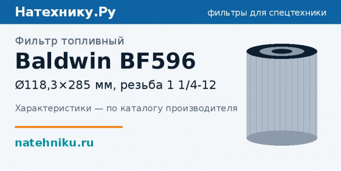 Фильтр топливный Baldwin BF596 — Ø118,3×285 мм, резьба 1 1/4-12
