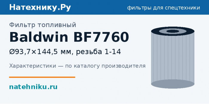 Фильтр топливный Baldwin BF7760 — Ø93,7×144,5 мм, резьба 1-14