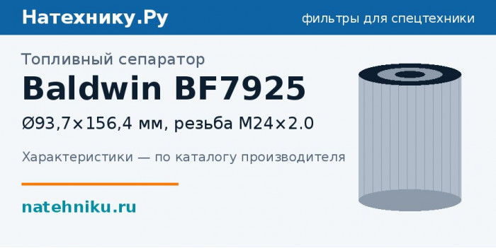 Топливный сепаратор Baldwin BF7925 — Ø93,7×156,4 мм, резьба M24×2.0