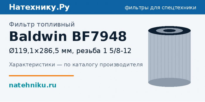 Фильтр топливный Baldwin BF7948 — Ø119,1×286,5 мм, резьба 1 5/8-12