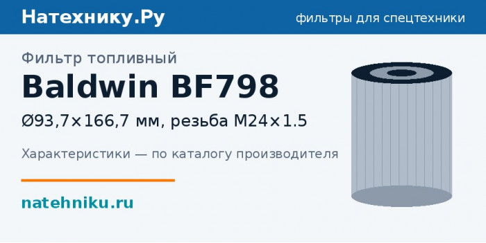 Фильтр топливный Baldwin BF798 — Ø93,7×166,7 мм, резьба M24×1.5