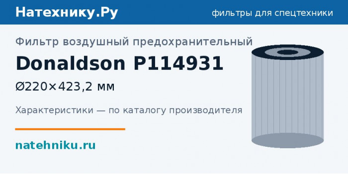 Фильтр воздушный предохранительный Donaldson P114931 — Ø220×423,2 мм