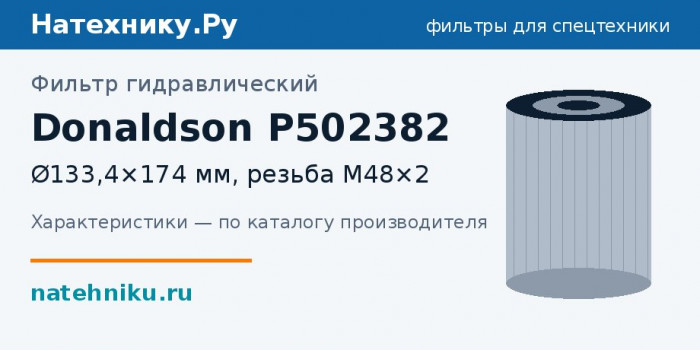 Фильтр гидравлический Donaldson P502382 — Ø133,4×174 мм, резьба M48×2
