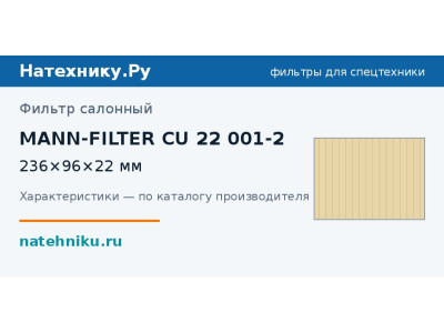 Фильтр салонный MANN-FILTER CU 22 001-2