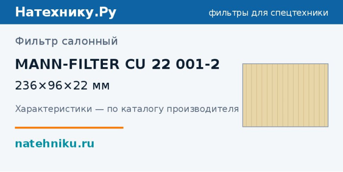 Фильтр салонный MANN-FILTER CU 22 001-2 — 236×96×22 мм