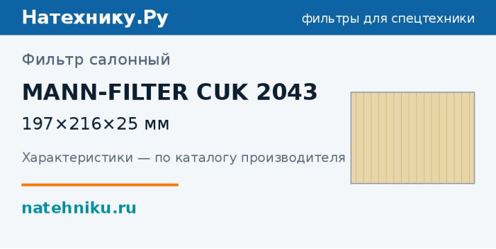 Фильтр салонный MANN-FILTER CUK 2043 — 197×216×25 мм