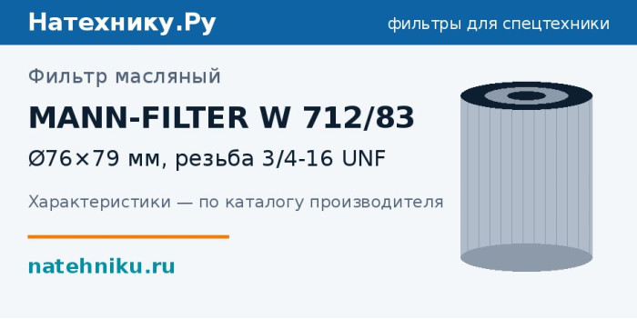 Фильтр масляный MANN-FILTER W 712/83 — Ø76×79 мм, резьба 3/4-16 UNF