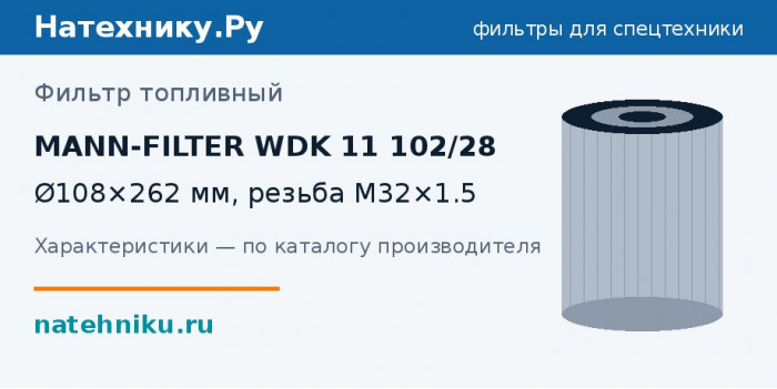Фильтр топливный MANN-FILTER WDK 11 102/28 — Ø108×262 мм, резьба M32×1.5