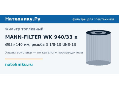 Фильтр топливный MANN-FILTER WK 940/33 x